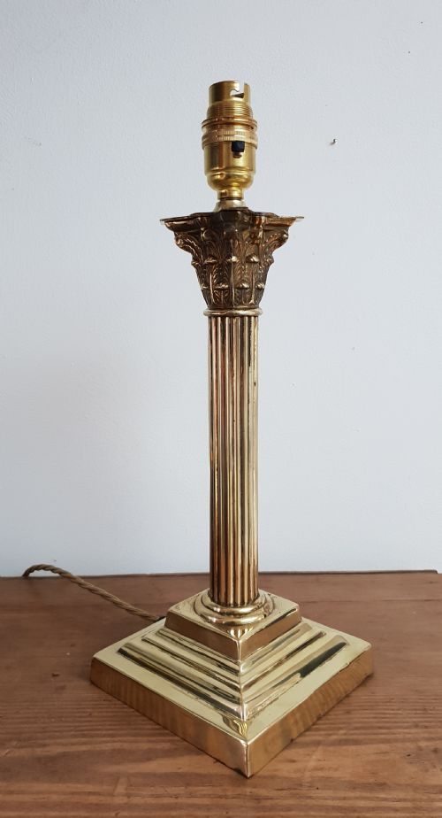 C1910 Brass Corinthian Column Table Lamp, Rewired and Pat Tested