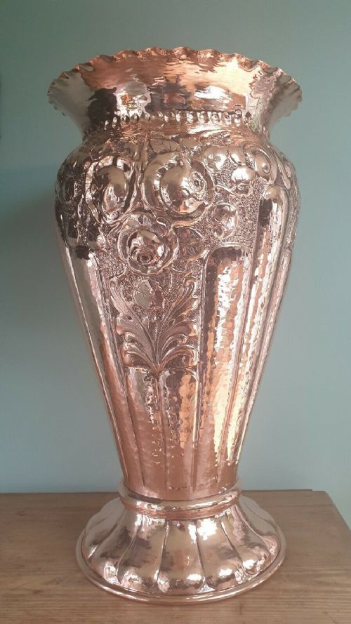 French Art Nouveau Embossed Copper Stick Stand Urn C1880
