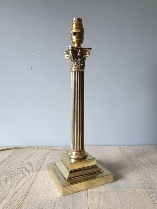 C1910 Corinthian Column Brass Table Lamp, Rewired and Pat Tested