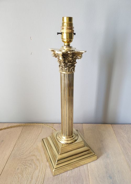 C1910 Corinthian Column Brass Table Lamp, Rewired and Pat Tested