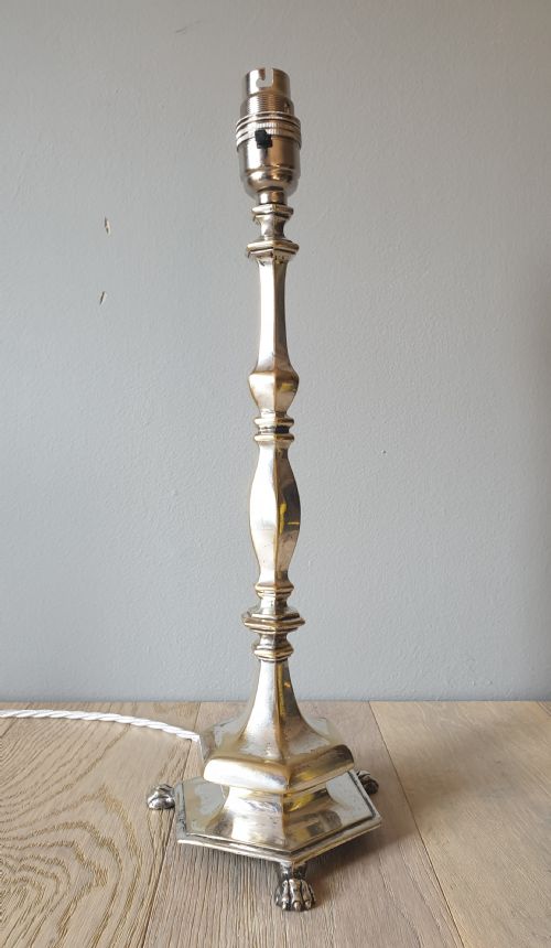 Distressed Silver Plated Brass Table Lamp, Rewired and Pat Tested