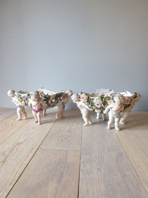 Pair of Continental Floral Cherub Bowls