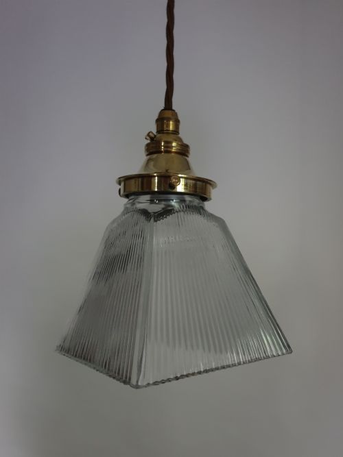 1920'S Square Glass Ceiling Pendant Lights, Rewired