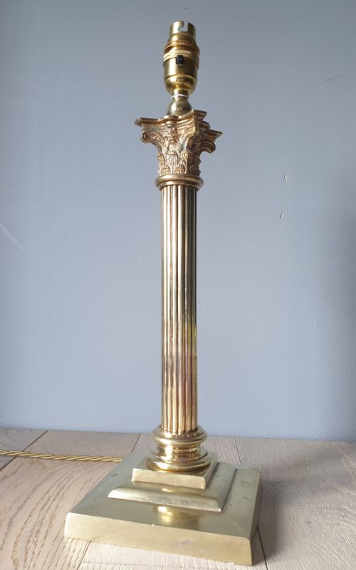 C1910 Corinthian Column Brass Table Lamp, Rewired and Pat Tested