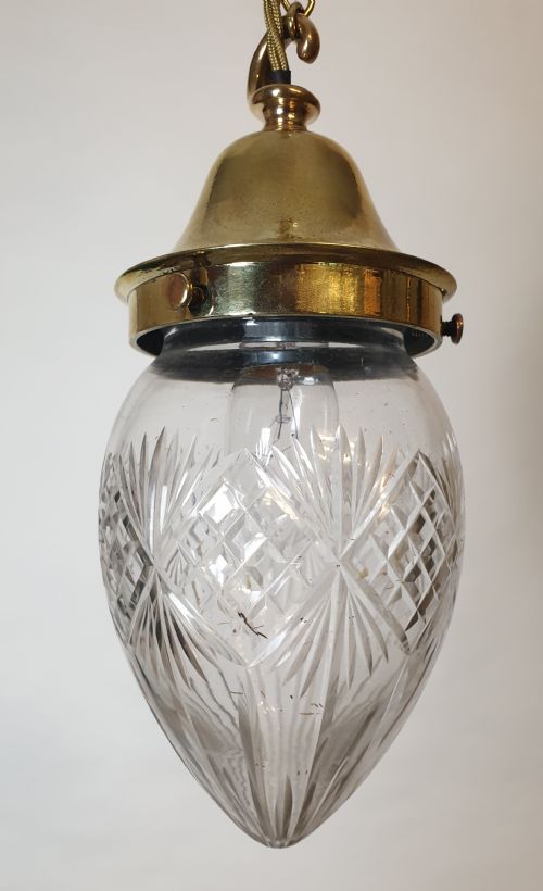 Cut Crystal Glass Ceiling Pendant Light, Rewired
