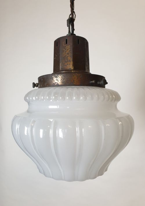 Large Opaque Ceiling Light with Distressed Bronzed Gallery, Rewired