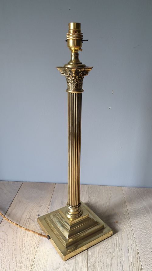 Tall High Quality Brass Corinthian Column Table Lamp, Rewired and Pat Tested