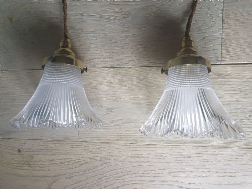Pair of Small Holophane Ceiling Light, Rewired