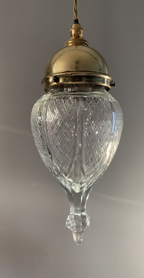 Edwardian Cut Crystal Shade Ceiling Lamp, Rewired