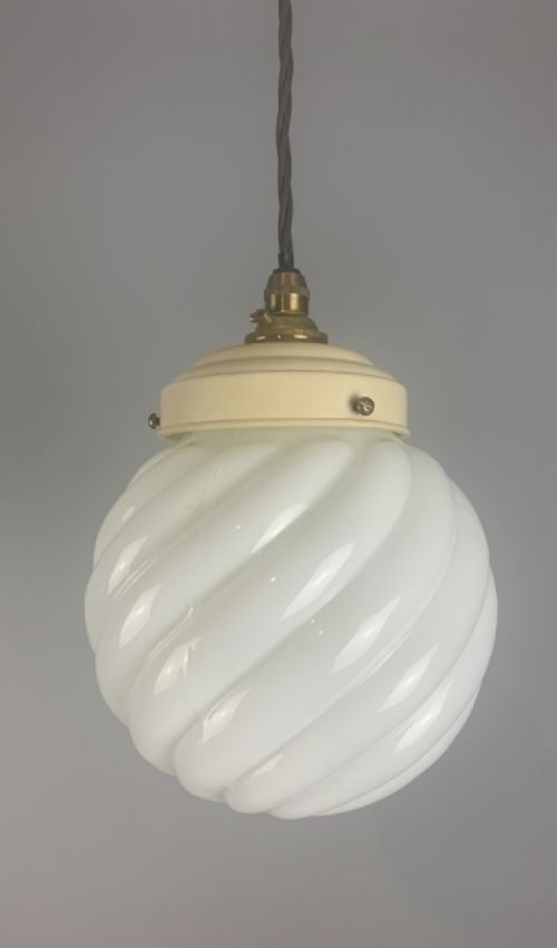 Art Deco Original Shade Pendant Ceiling Light; Original Gallery; Rewired