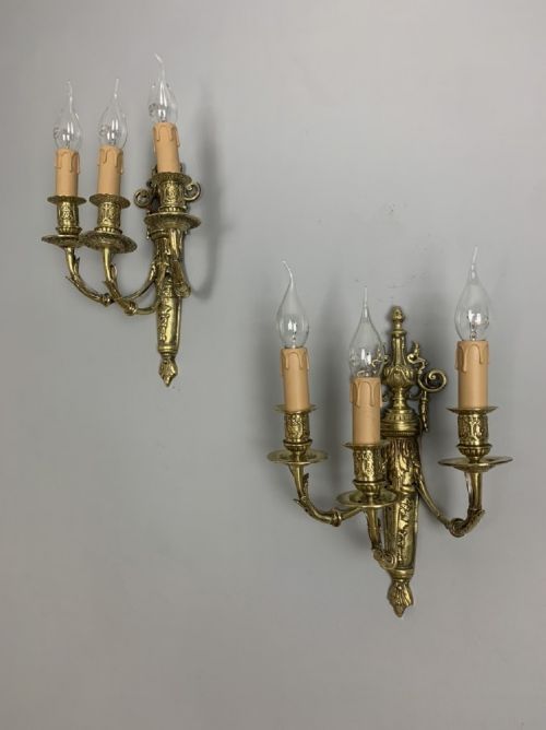 English 19th Century Lions Head Brass 3 Arm Wall Lights, Rewired