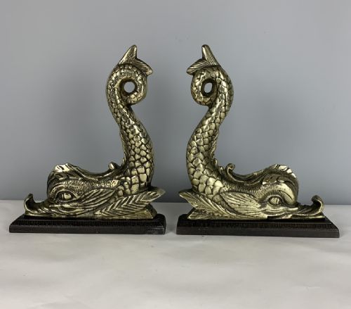 Pair of Victorian Fish Doorstop Door Stop Door Porters on Cast Iron Bases
