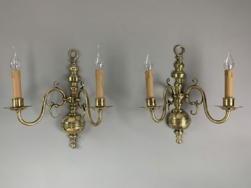 Pair of English Gec Brass Wall Lights, Rewired