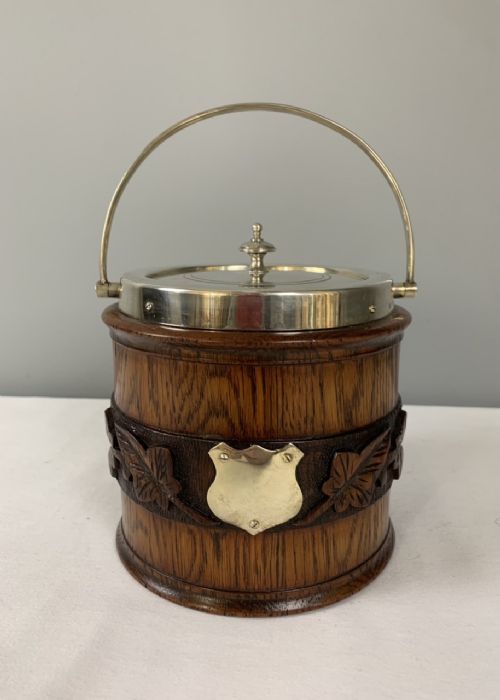 Victorian Oak & Silver Plated Biscuit Barrel