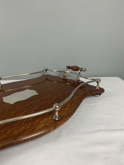 fig 1. Large Rectangular Oak & Silver Gallery Drinks Tray