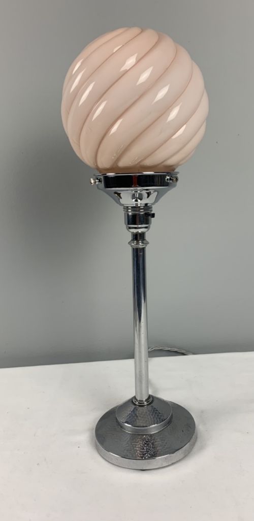 Art Deco Chrome Table Lamp with Original Shade, Rewired and Pat Tested