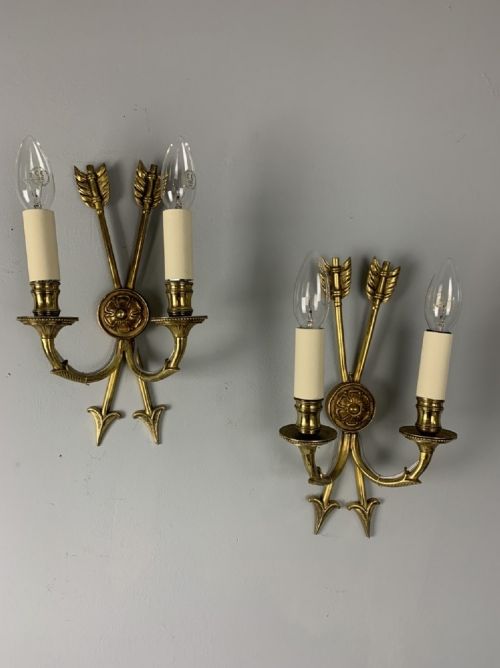 Pair of French Empire Brass Wall Lights, Rewired