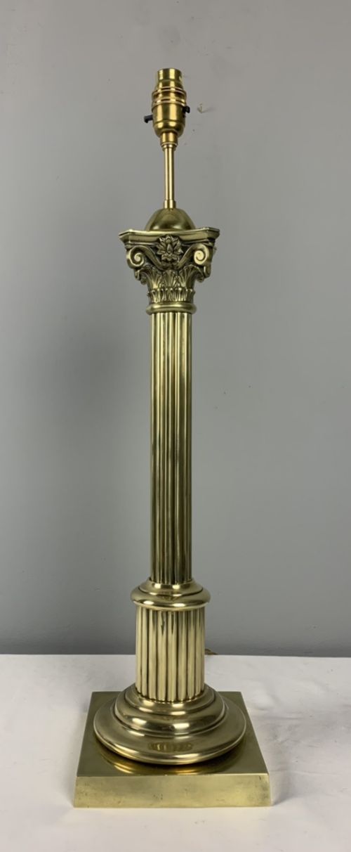 Tall Victorian Brass Corinthian Column Table Lamp, Rewired and Pat Tested