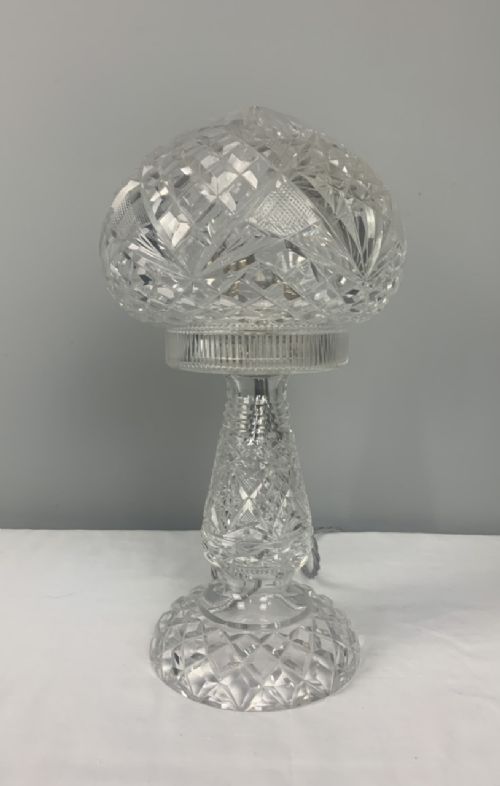 Cut Glass Mushroom Table Lamp, Rewired and Pat Tested