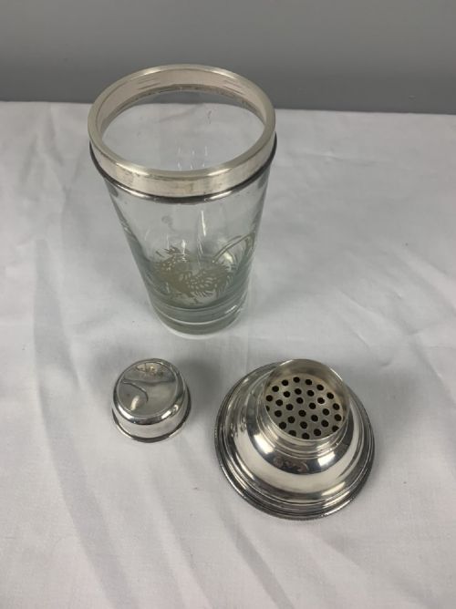 fig 1. James Dixon Cockerel Glass Silver Plated Cocktail Shaker 