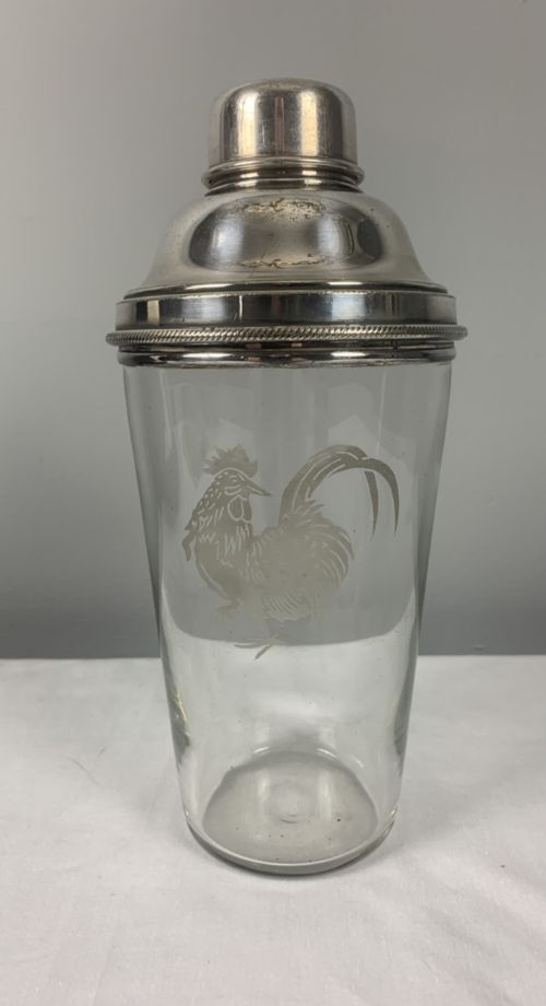 Jumbo 1 Pint James Dixon Art Deco Glass Silver Plated Cocktail Shaker