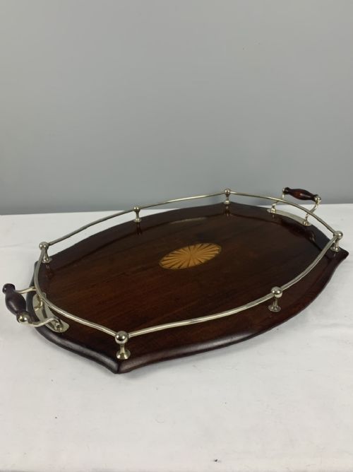 fig 1. Large Edwardian Mahogany & Silver Gallery Drinks Tray
