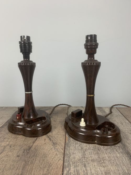 Near Pair of Art Deco Bakelite Smokers Table Lamps, Rewired and Pat Tested