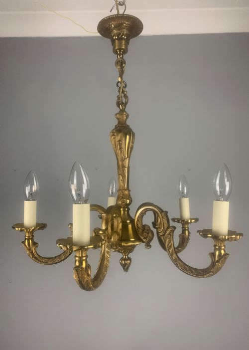 French Bronze 5 Light Antique Chandelier