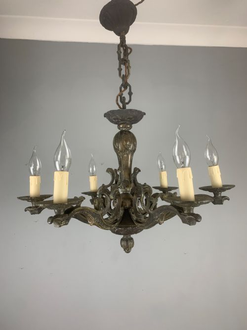 Heavy French Bronze 6 Light Antique Chandelier