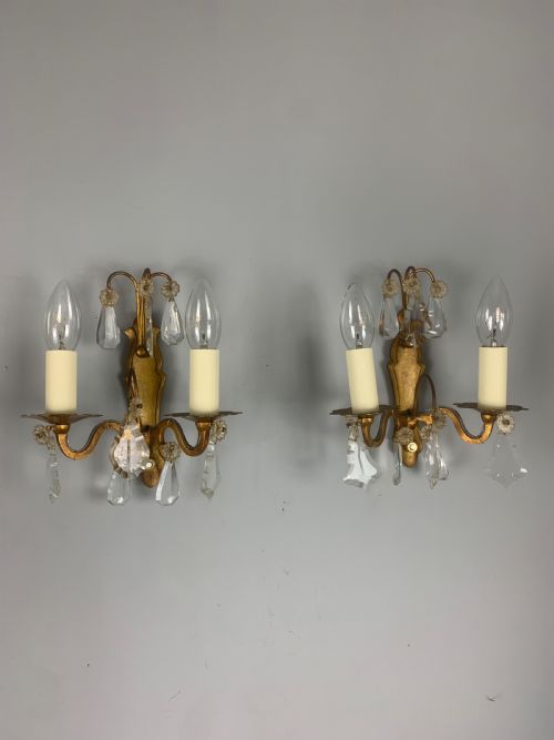 Pair of Antique French Crystal Wall Lights