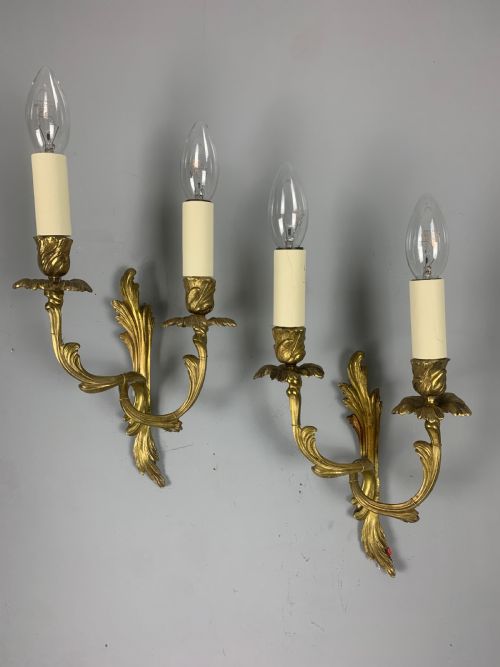 Small Pair of French Antique Gilt Brass Wall Lights