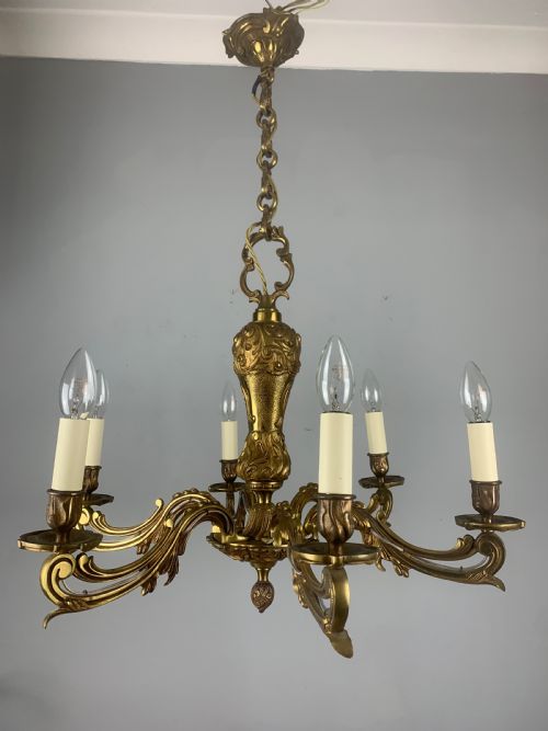 French Antique Bronze 6 Light Chandelier