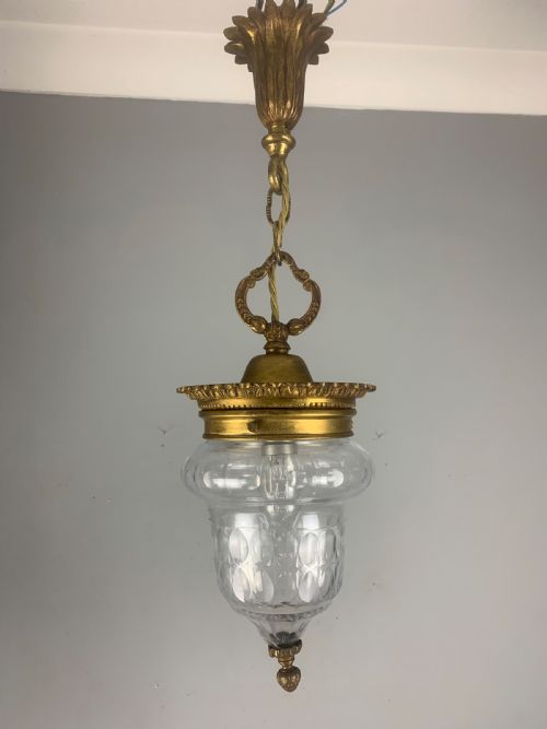 French Bronze Antique Ceiling Light, Original Shade