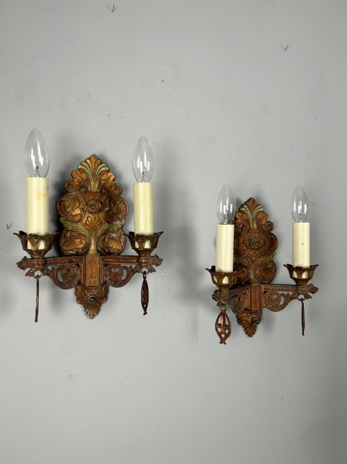 Pair of Art Deco Cast Iron Polychrome Antique Wall Lights