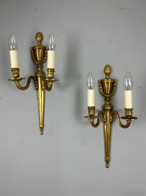 Pair of French Gilt Brass Antique Wall Lights
