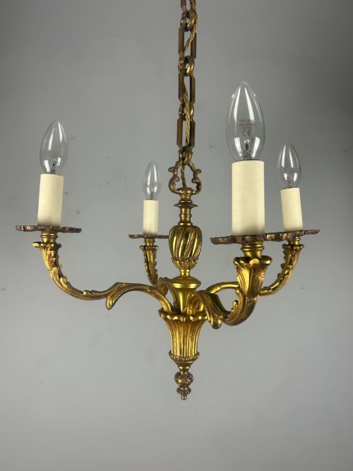 French Gilt Bronze Antique 4 Light Chandelier