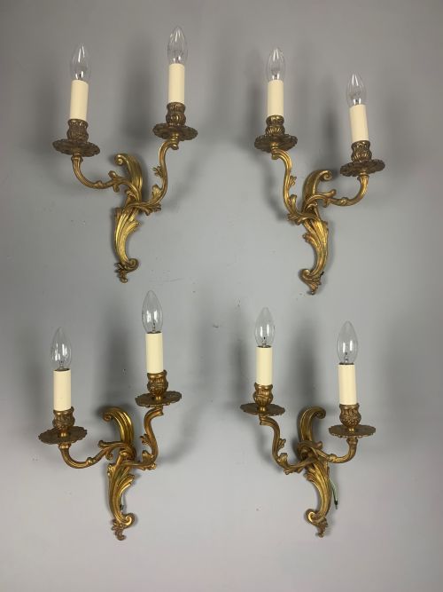 Set of 4 French Gilded Twin Arm Antique Wall Lights