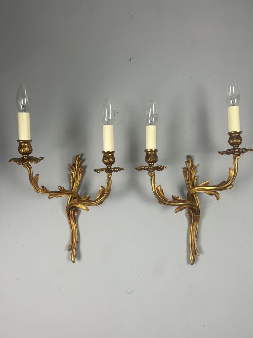 Pair of French Gilt Brass Antique Wall Lights
