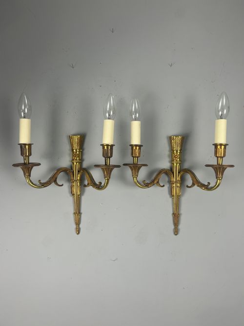 French Pair of Gilded Bronze Antique Wall Lights