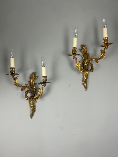 Pair of French Gilt Brass Antique Wall Lights