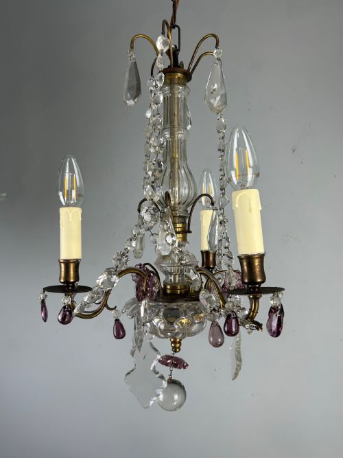 FRENCH GILT BRASS 3 LIGHT BIRDCAGE CHANDELIER - ADDITIONAL PHOTO 3