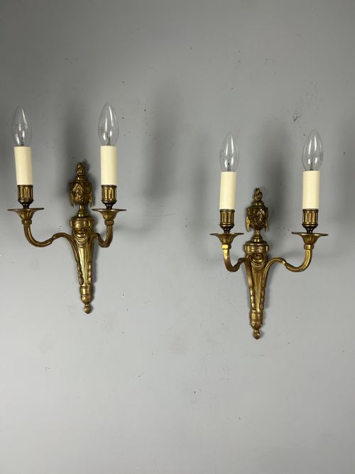 French Pair of Gilt Brass Antique Wall Lights