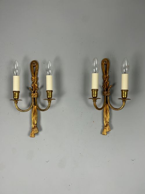 French Pair of Gilded Brass Antique Wall Lights