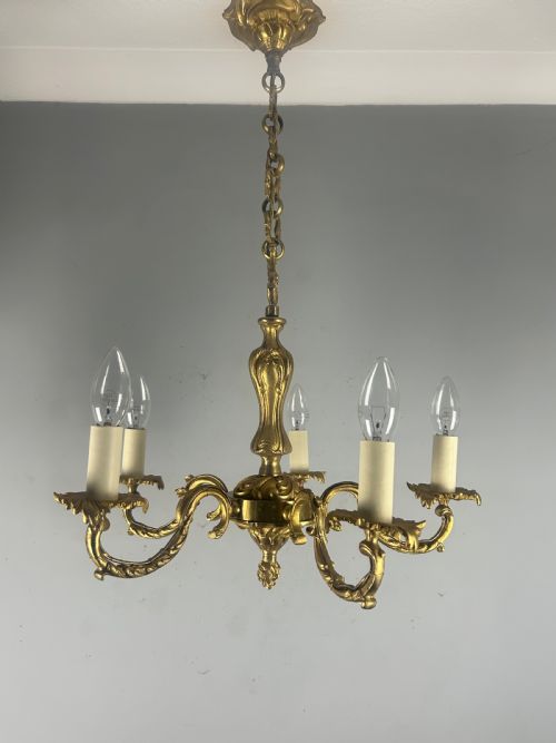 French 5 Light Antique Chandelier, Rewired