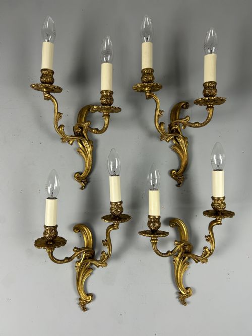 Set of 4 French Gilded Twin Arm Antique Wall Lights