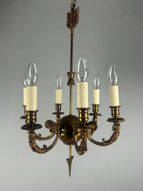 French Empire Bronze Arrow 6 Light Antique Chandelier