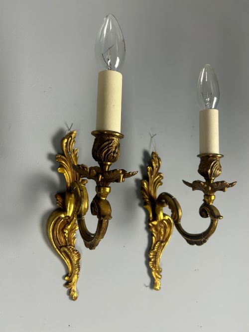 French Pair of Single Arm Antique Bronze Wall Lights