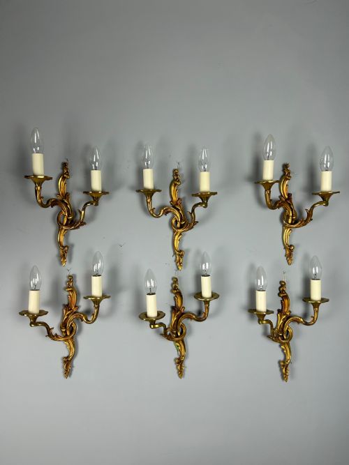 Set of 6 French Gilded Antique Wall Lights