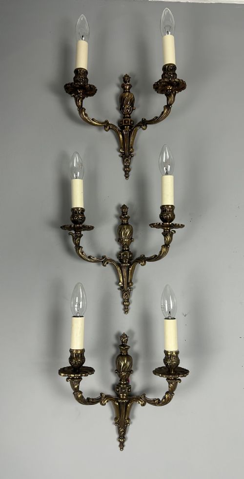 Set of 3 French Bronze Antique Wall Lights