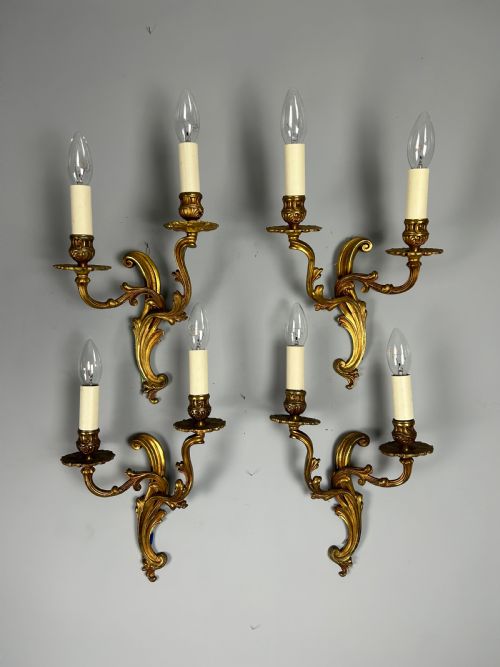 Set of 4 French Gilded Twin Arm Antique Wall Lights
